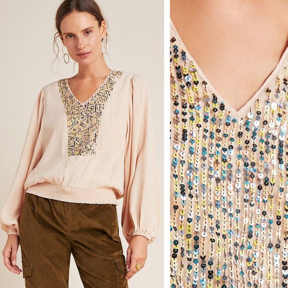 Anthropologie Tops - NEW Anthropologie Kristie Sequined Peasant Blouse